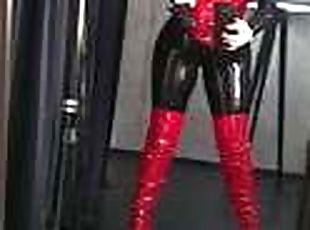 Latex Rubber Backstage Video Catsuit Thigh High Boots